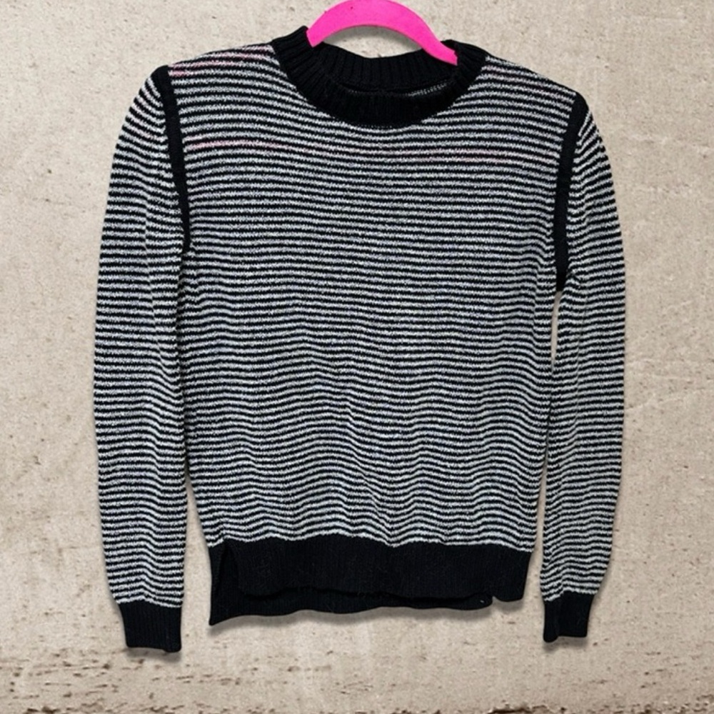Harper Black and White Crew Neck Sweater with Stripes